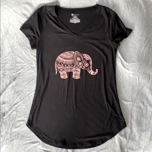 black shirt with pink designed elephant